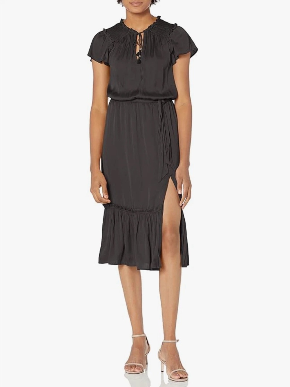 PAIGE Black Ruffled Midi Dress